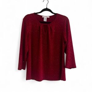 Sparkly Red Top with Keyhole Neckline